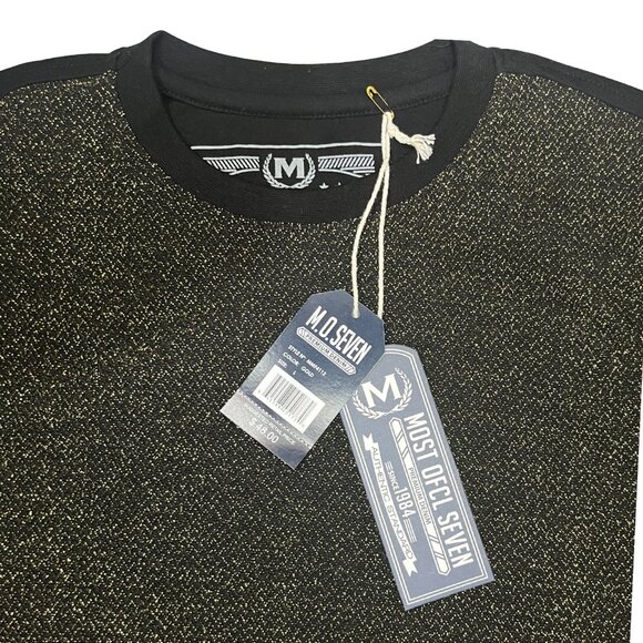 NWT MO7 Men's Modern Metallic Knit Tee Faux Leather Sleeves Night Out Size Large - Picture 3 of 10